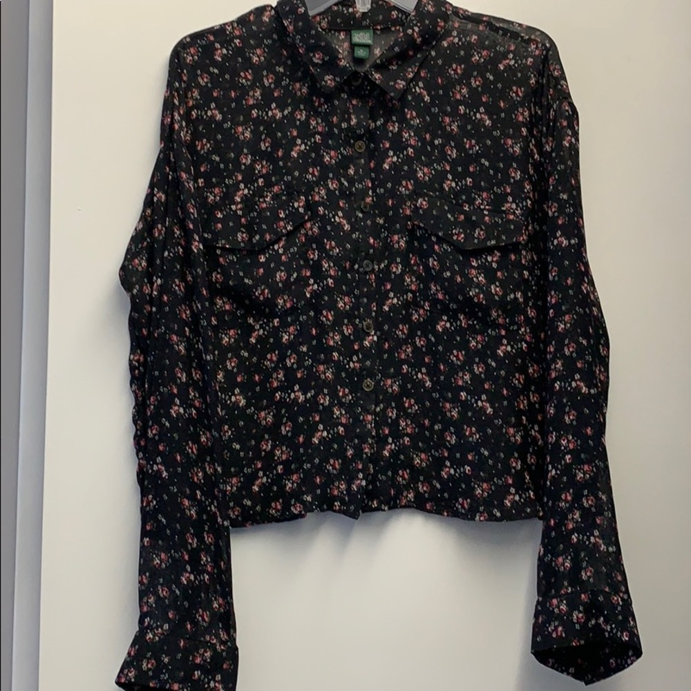 Wild Fable Sheer Floral Cropped Blouse
